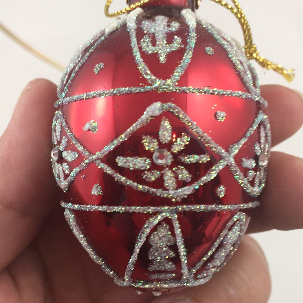 Vintage GKI/Bethlehem Glass Egg shaped embellished Christmas Ornament
